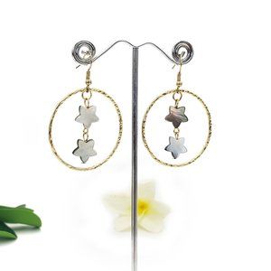 Hoop star dangle abalone shell earrings